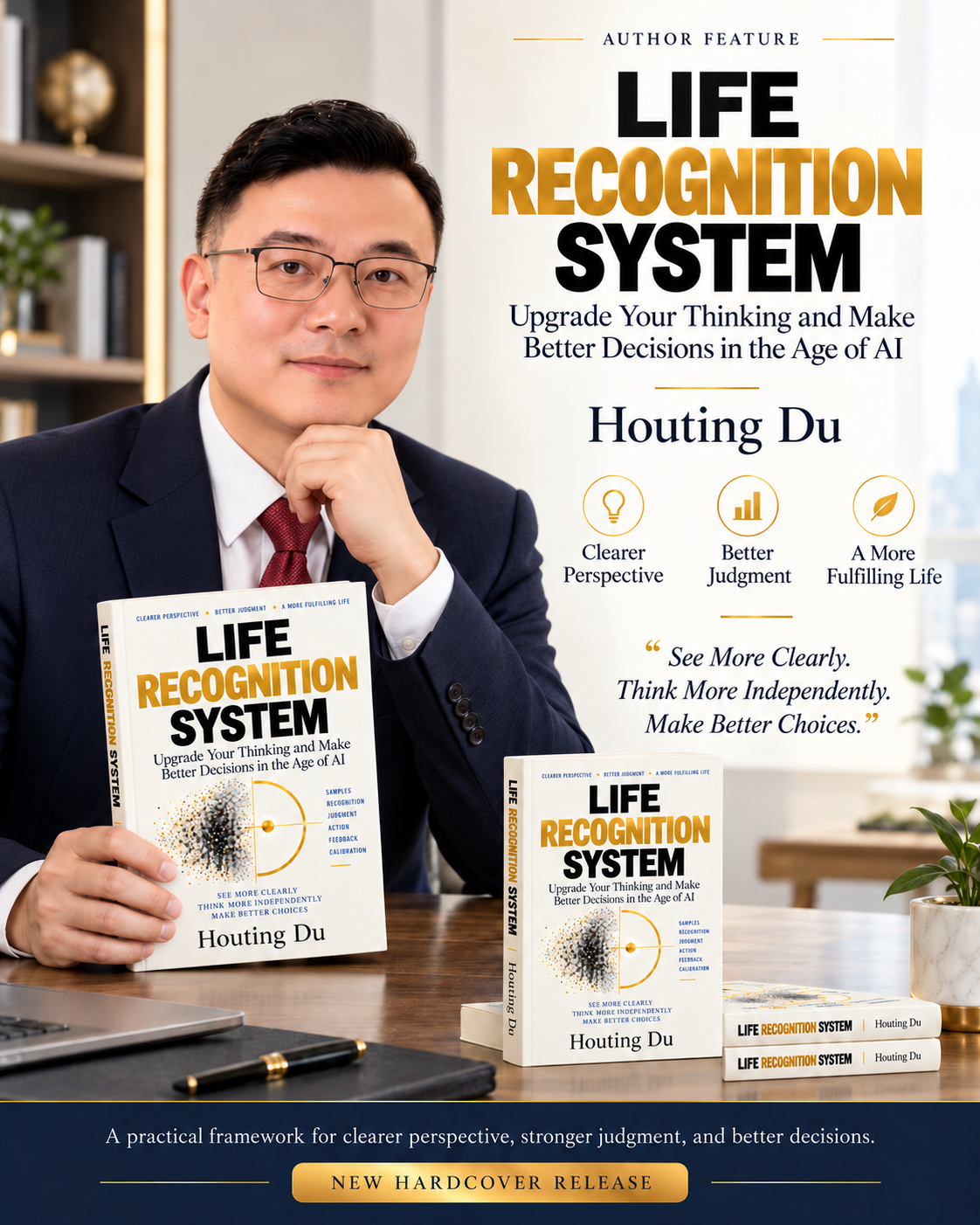 Author feature poster for Life Recognition System, showing Houting Du and the book.